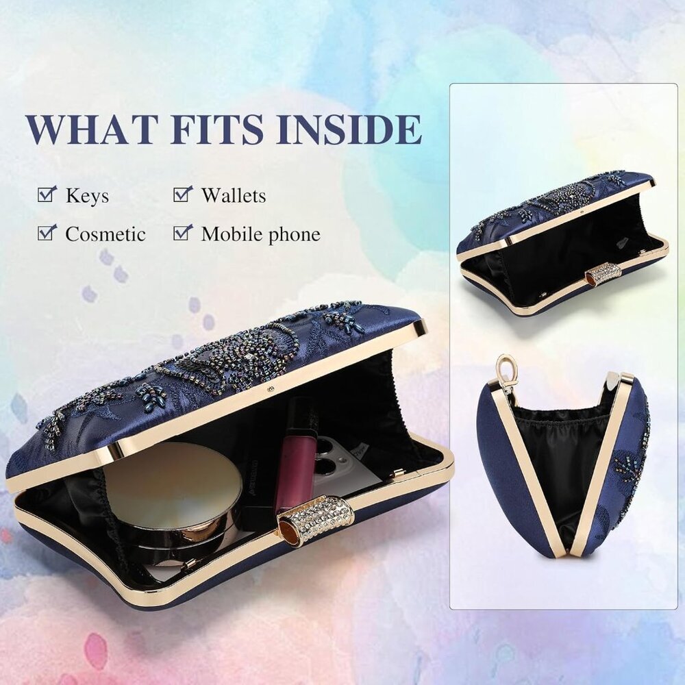 Luxury Vintage Evening Clutch with Removable Chain - Perfect for Weddings - Picture 5 of 7